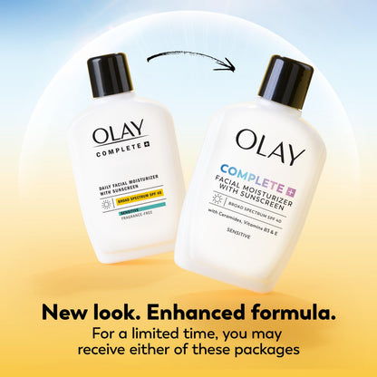 Olay Complete+ Face Moisturizer with Sunscreen SPF 40, For Sensitive Skin, Broad Spectrum Sun Protection, Fragrence-Free