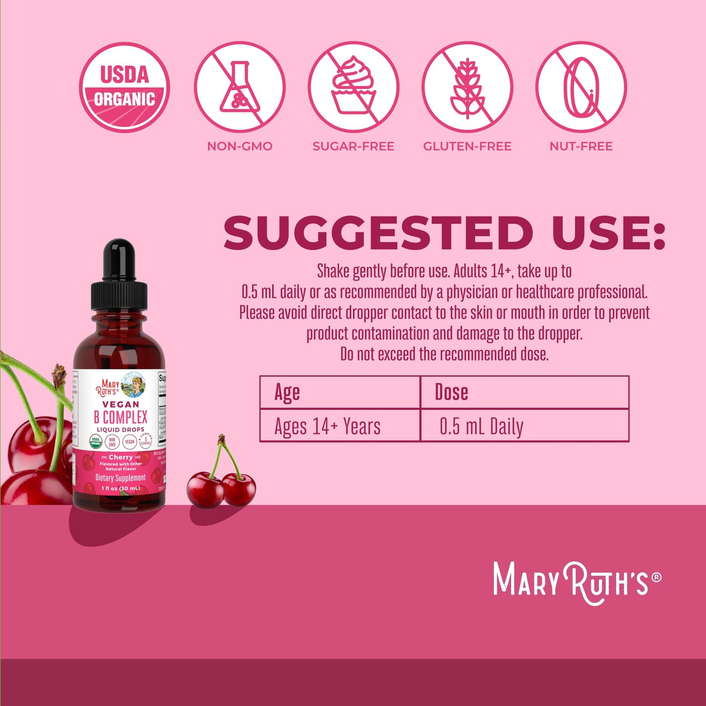 MaryRuth Organics Vitamin B Complex | B Vitamins Complex | Biotin | Vitamin B12 | Niacin | Folate | Metabolic Support Supplement | Vegan | USDA Organic