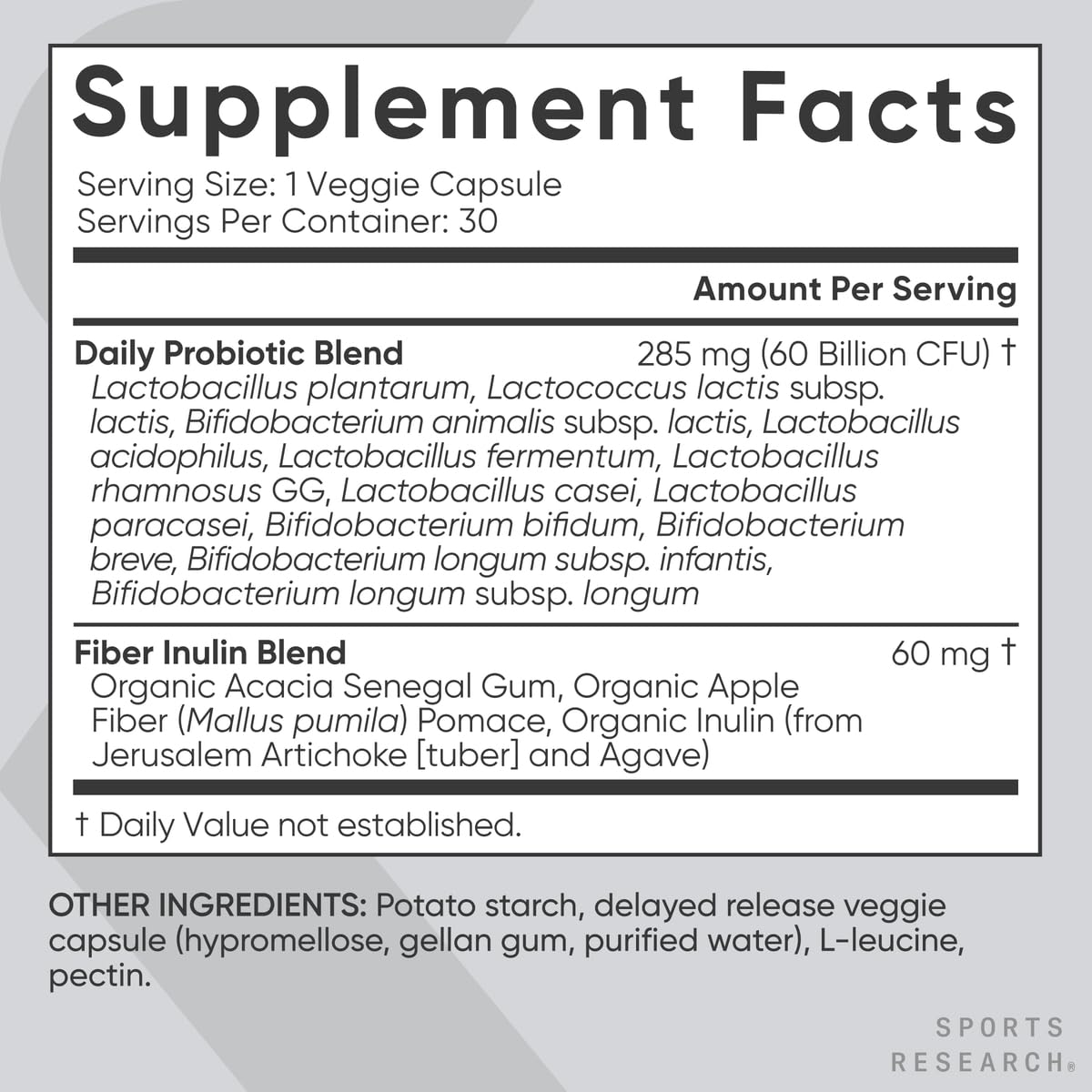 Sports Research Daily Probiotics with Prebiotics, 60 Billion CFU - Vegan Capsules for Gut Health & Digestive Support, Probiotics for Women & Men