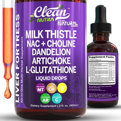 Clean Nutraceuticals Milk Thistle NAC Liver Cleanse Detox & Repair Supplement Liver Support Liquid Drops with Dandelion Extract, Artichoke, Chanca Piedra, Choline, L-Glutathione, Burdock, Schisandra Clean NutraceuticalsBuy Supplements Australia