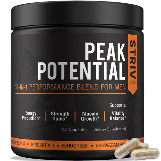 STRIVLABS Peak Potential 12-in-1 Testosterone Support for Men – Natural Strength, Energy & Muscle Builder with Tongkat Ali, Ashwagandha & Fenugreek – 90 Capsules STRIVLABSBuy Supplements Australia