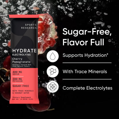 Sports Research® Hydrate Electrolytes Powder Packets - Sugar-Free & Naturally Flavored with Vitamins, Minerals, and Coconut Water - Supports Hydration - 16 Packets - Variety Pack Sports Research buy supplements Au