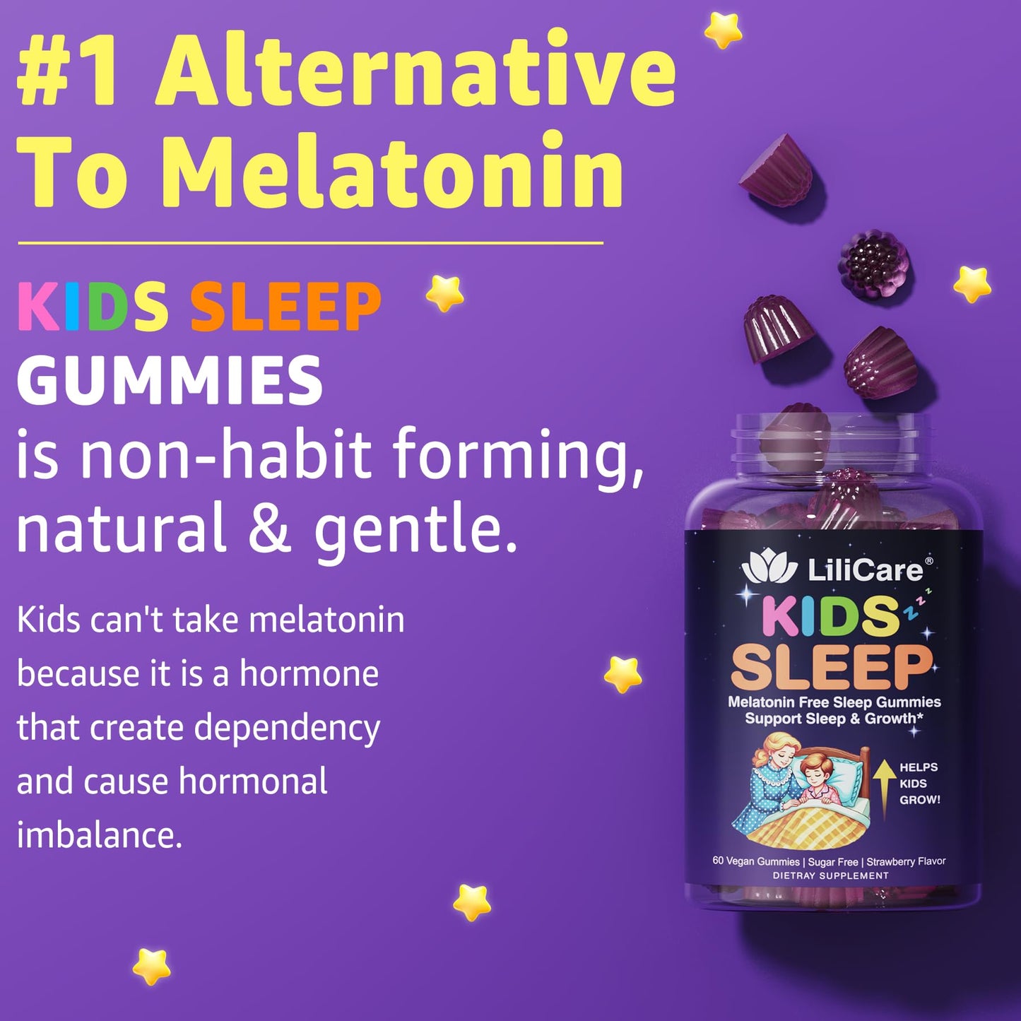 Kids Sleep Gummies - Magnesium Glycinate Gummies, Melatonin Free Sleep Aid | Magnesium, Calcium, D3, B6, L Theanine | Kid Melatonin Alternative for Restful Sleep (Pack of 1) LILICAREBuy Supplements Australia