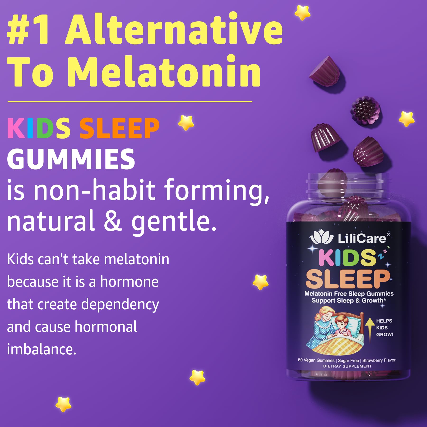 Kids Sleep Gummies - Magnesium Glycinate Gummies, Melatonin Free Sleep Aid | Magnesium, Calcium, D3, B6, L Theanine | Kid Melatonin Alternative for Restful Sleep (Pack of 1) LILICAREBuy Supplements Australia