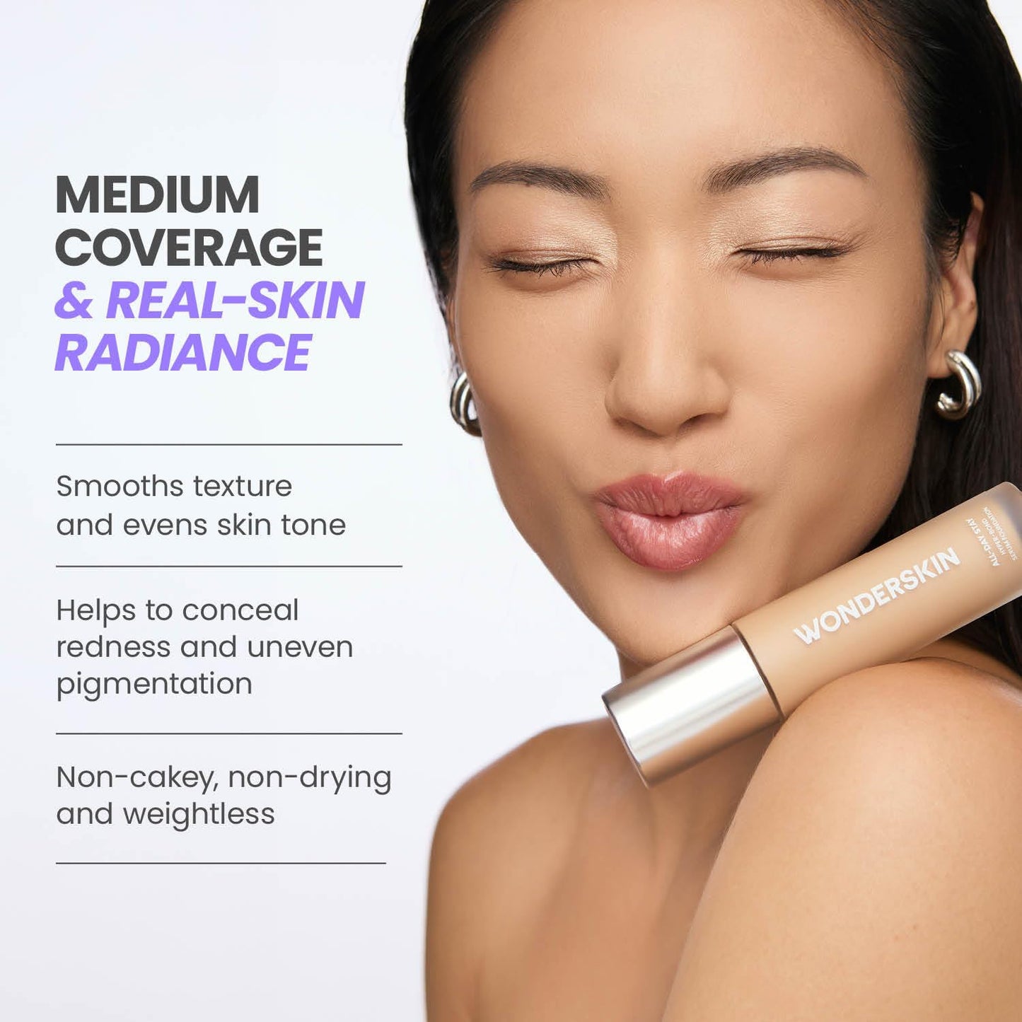 Wonderskin Hyper Bond All-Day Stay Serum Foundation – Waterproof, Transfer-Proof, 24HR Longwear Face Makeup with Niacinamide & Hyaluronic Acid – Lightweight, Natural Finish (Aura)