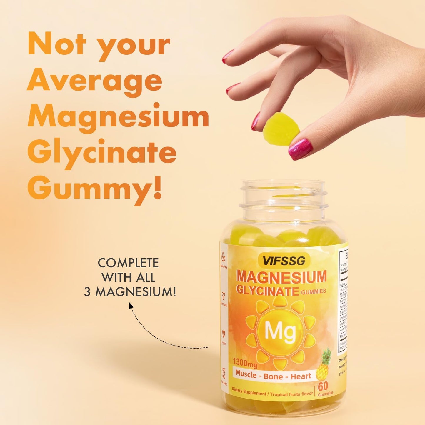 VIFSSG Magnesium Glycinate Gummies 500 Mg, Triple Magnesium Complex Sugar-Free Gummies with Malate 400 Mg, Citrate 400 Mg, Magnesium Supplement Chewable for Women & Men Vegan, Organic 60 Count VIFSSGBuy Supplements Australia