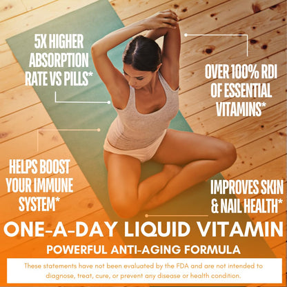 Mega Premium Liquid Multivitamin | Natural Immune Support Vitamin w/ 1333% Vitamin C, 200% D3, Zinc + 20 Vitamins, 70 Minerals, & 21 Amino Acids | Sugar Free | Orange Flavor | 98% Absorption | 32 Serv Tropical Oasis buy supplements Au