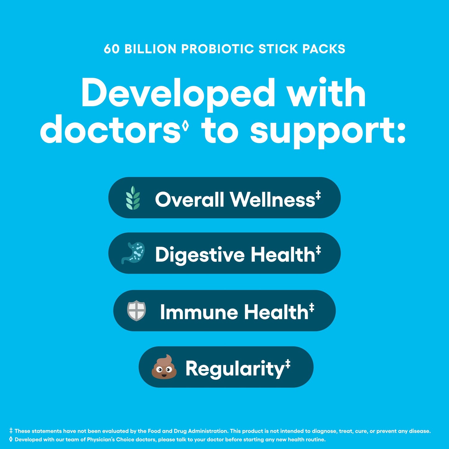 Physician’s Choice 60 Billion CFU Probiotic Stick Packs - 10 Strains + Prebiotics - Immune, Digestive & Gut Health - Supports Occasional Constipation, Diarrhea, Gas & Bloating - for Women & Men - 24CT