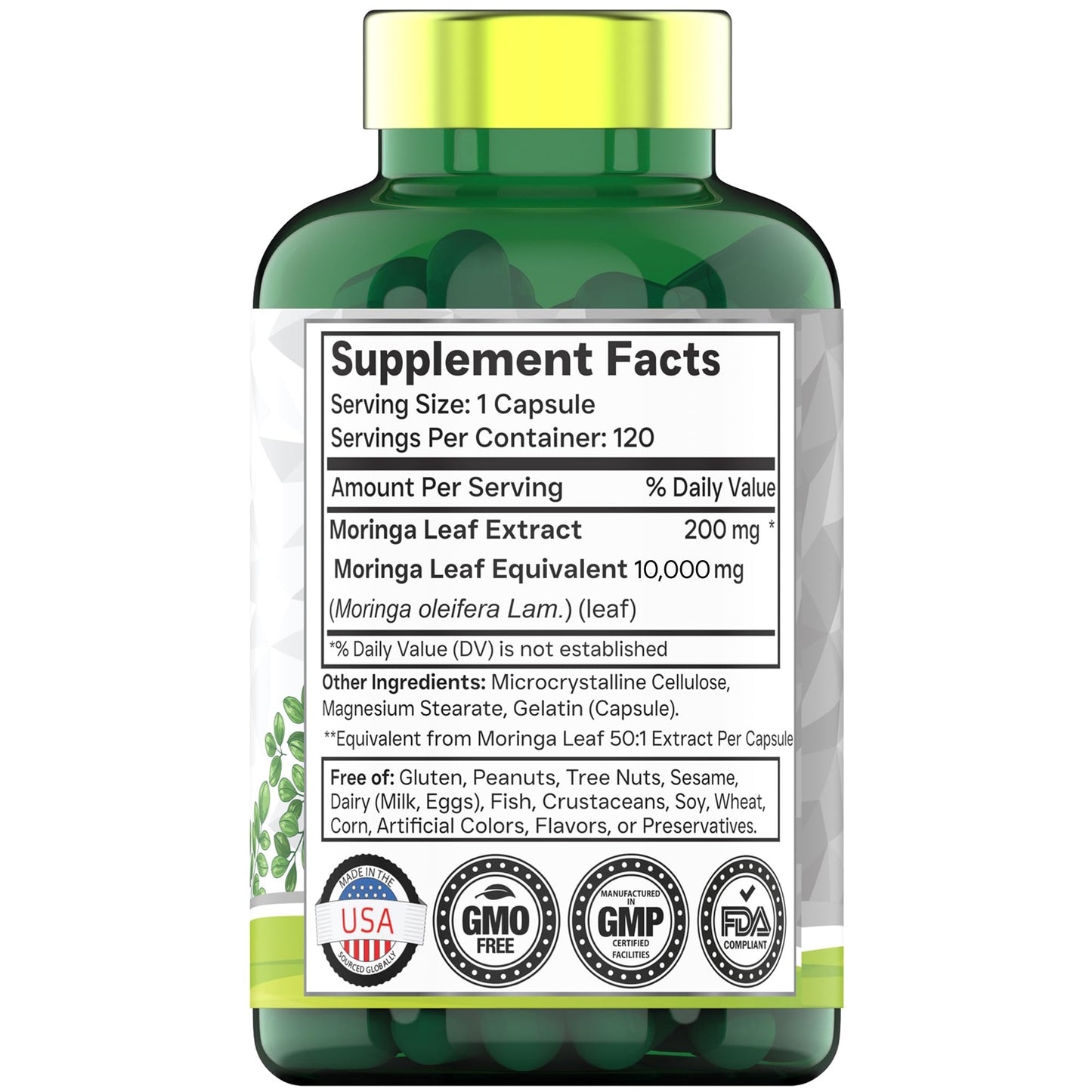 tnvitamins Moringa Capsules 10,000 mg - 120 Capsules | High Potency Moringa Leaf Extract Superfood Supplement for Energy