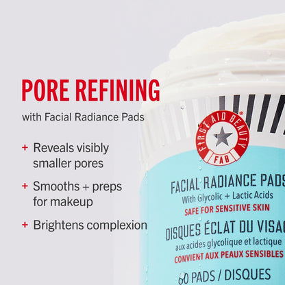 First Aid Beauty - Facial Radiance Pads with Glycolic & Lactic Acids, Daily Exfoliating Pads with AHA, Visibly Smaller Pores, Help Tone & Brighten Skin, One-Step Makeup Prep, Compostable, 28 First Aid BeautyBuy Supplements Australia
