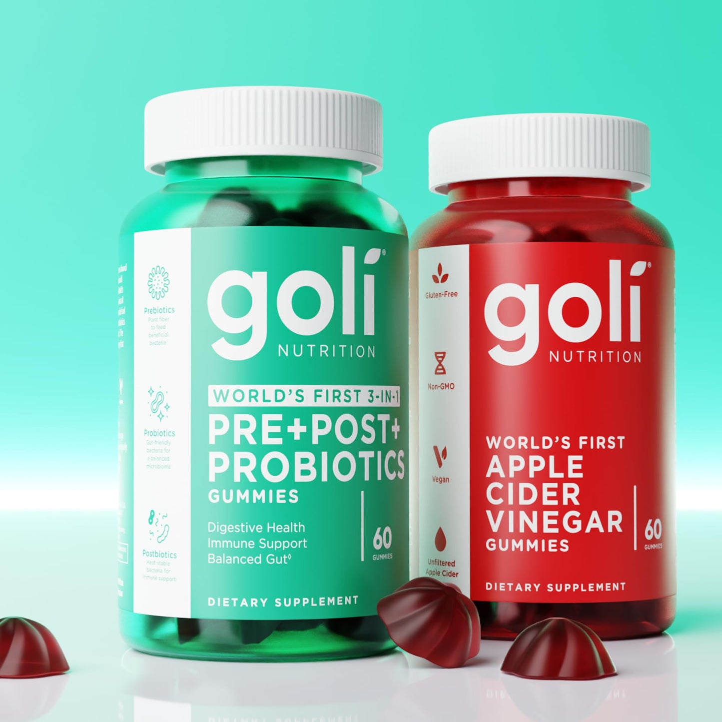 Goli Pre Pro Postbiotic Gummies - Worlds First 3-in-1 Formula with DE111 Probiotics, XOS Prebiotics, MCC1849 Postbiotics - Vegan, Non-GMO, Gluten-Free