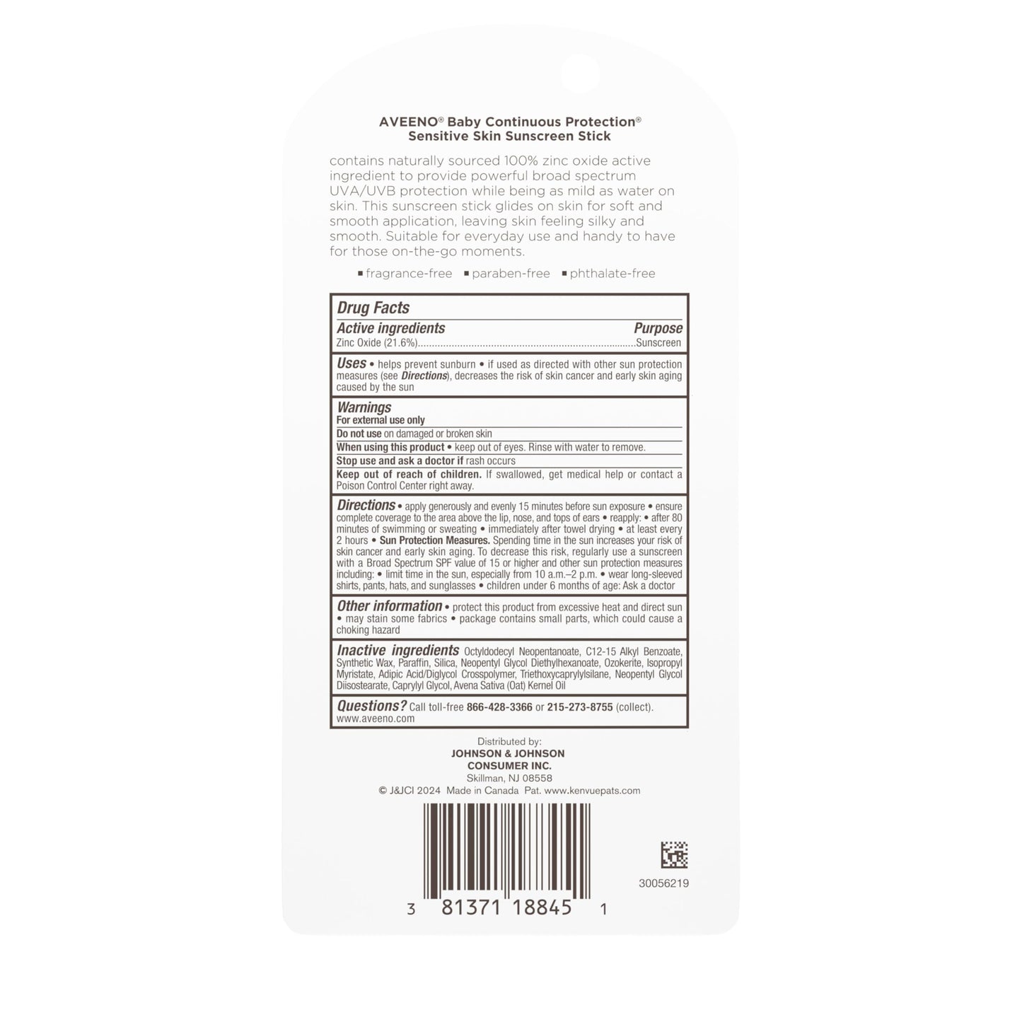 Aveeno Baby Continuous Protection Mineral Sunscreen Stick for Sensitive Skin with Broad Spectrum SPF 50 Protection for Face & Body