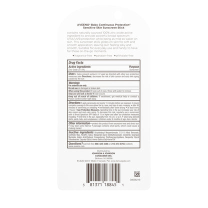 Aveeno Baby Continuous Protection Mineral Sunscreen Stick for Sensitive Skin with Broad Spectrum SPF 50 Protection for Face & Body