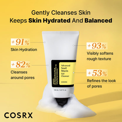 COSRX Advanced Snail Mucin Gel Cleanser, 5.07 Fl Oz / 150 mL, Rich Daily Deep Cleansing Gel for Dry & Sensitive Skin