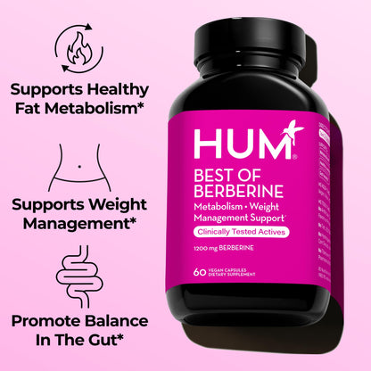 HUM Best of Berberine Supplement 1200mg, Pure Potency for Metabolic Wellness, Gut Health, Pure Berberine Supplements Enhanced with BioPerine for Maximum Absorption, 60 Capsules HUMBuy Supplements Australia