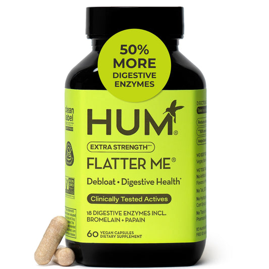 HUM Flatter Me Extra Strength Digestive Enzymes for Women, Men, Digestive Gut Bloating Supplement, Ginger, Peppermint Leaf, Fast Acting Anti Bloat