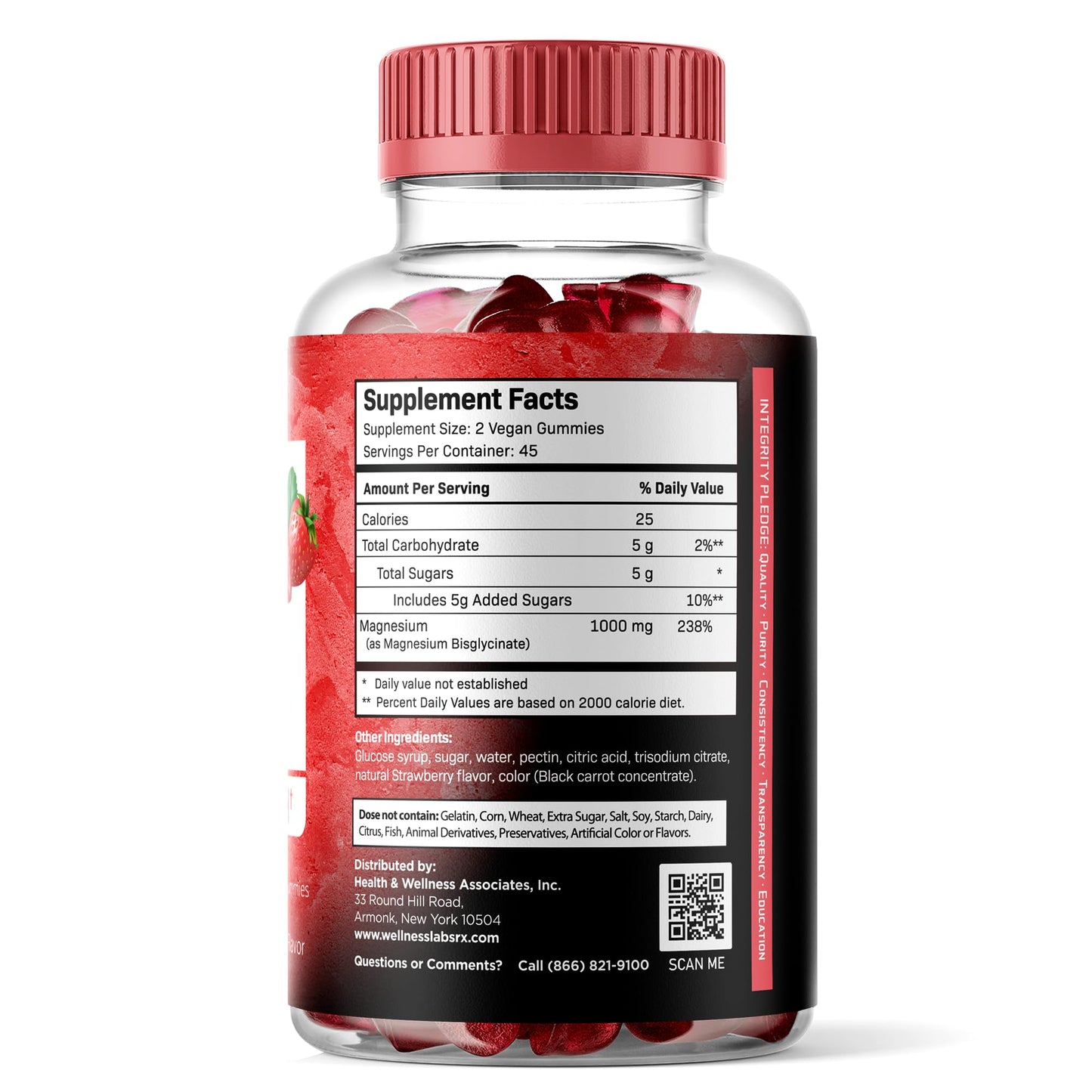 Magnesium Glycinate Gummies, 1000 mg - Magnesium Supplement to Support Relaxation, Heart Health - Chewable Calm Magnesio Gummies for Adults, Glicinato De Magnesio - Strawberry Flavor WELLNESS LABSRXBuy Supplements Australia