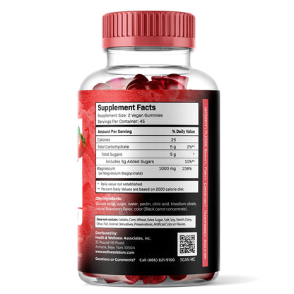 Magnesium Glycinate Gummies, 1000 mg - Magnesium Supplement to Support Relaxation, Heart Health - Chewable Calm Magnesio Gummies for Adults, Glicinato De Magnesio - Strawberry Flavor WELLNESS LABSRXBuy Supplements Australia