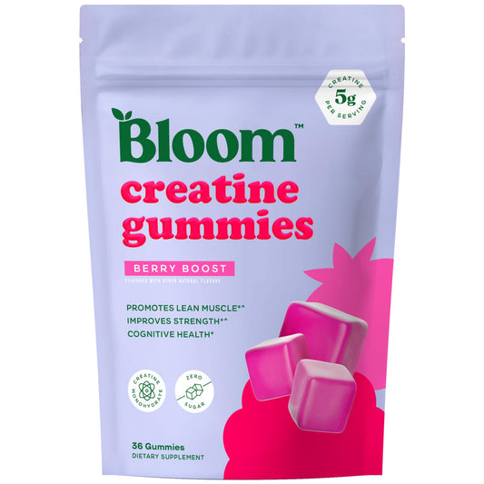 Bloom Creatine Monohydrate Gummies, 5g Per Serving, Sugar Free Creatine Gummy for Workout, Strength, Cognitive Health & Lean Muscle Support