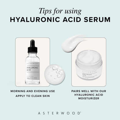 Asterwood Hyaluronic Acid Serum for Face - Plumping, Anti-Aging, Hydrating - Fragrance-Free - 1 Fl Oz