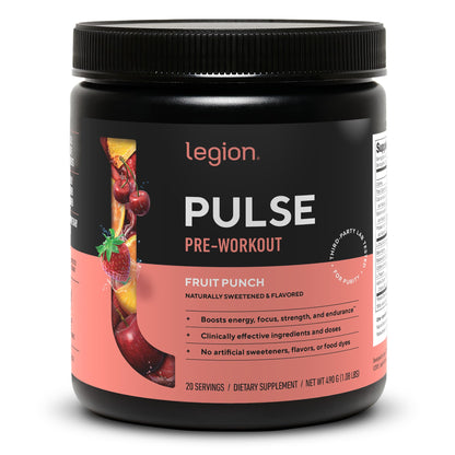 LEGION Pulse Pre Workout Supplement - All Natural Nitric Oxide Preworkout Drink to Boost Energy, Creatine Free, Naturally Sweetened, Beta Alanine, Citrulline, Alpha GPC (Fruit Punch) LEGION buy supplements Au
