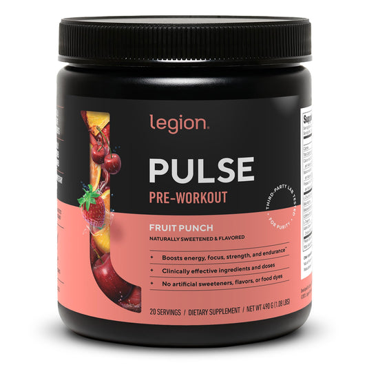 LEGION Pulse Pre Workout Supplement - All Natural Nitric Oxide Preworkout Drink to Boost Energy, Creatine Free, Naturally Sweetened, Beta Alanine, Citrulline, Alpha GPC (Fruit Punch) LEGION buy supplements Au