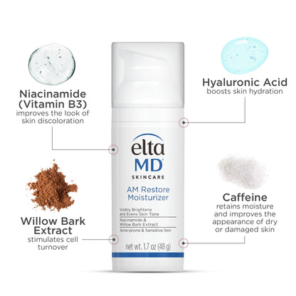 EltaMD AM Restore Face Moisturizer for Women and Men, Light Moisturizer Face Cream, Made with Niacinamide and Hyaluronic Acid, 1.7 oz Pump