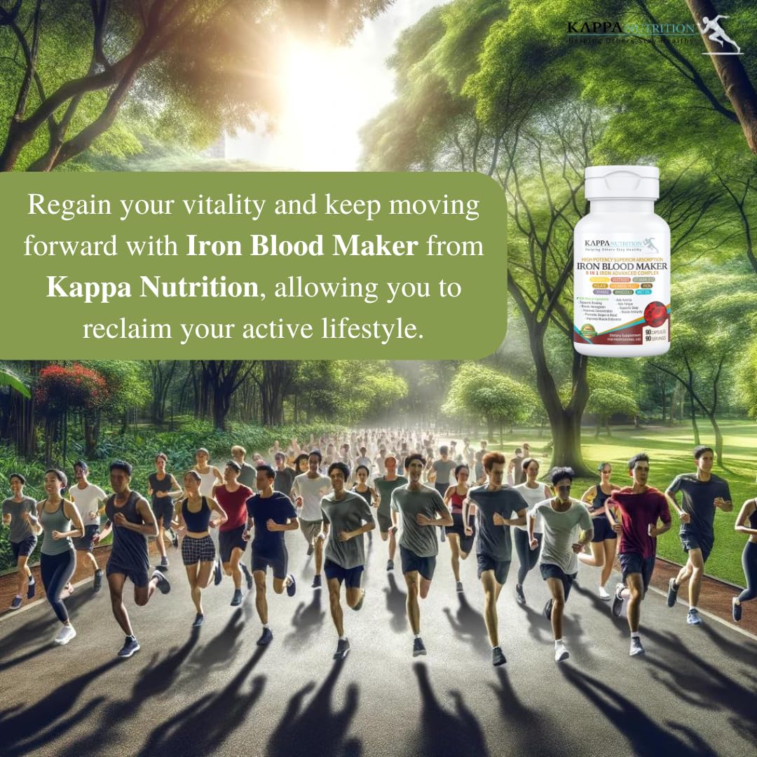 KAPPA NUTRITION Iron 26mg, Vitamin C & Orange 150mg, Folate 667mcg DFE, Vitamin B12, Beetroot, Brewers Yeast, Broccoli & MCT Oil 9 in 1 Advanced Complex (60 Capsules) KAPPA NUTRITIONBuy Supplements Australia