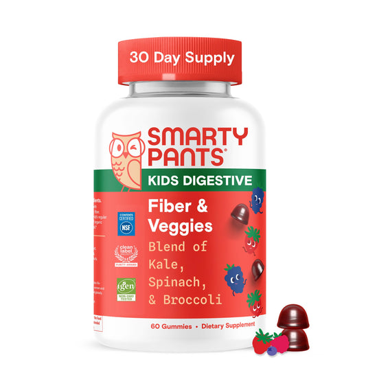 SmartyPants Kids Fiber & Veggies: Prebiotic Fiber Gummies for Kids, Fiber Supplement with Inulin, Organic Green Veggie Blend, Vegan, Gluten Free