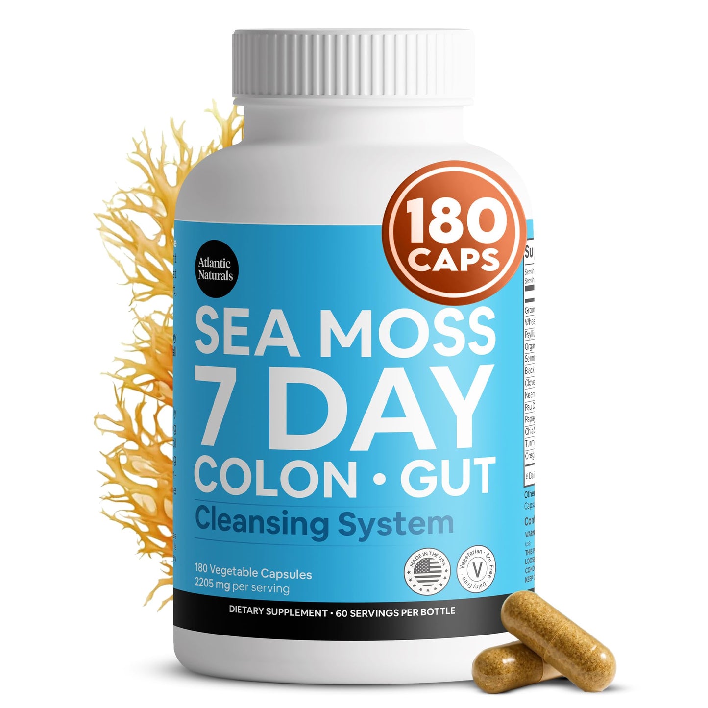 Atlantic Naturals Sea Moss 7 Day Colon & Gut | Enriched with Psyllium Husk, Senna Powder, Turmeric & Herbs | Supports Digestive Health, Bloating, & Natural Flushing