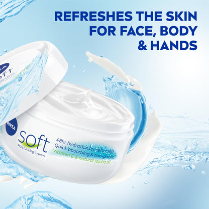 NIVEA Soft Refreshingly Soft Moisturizing Cream, Lightweight Body Moisturizer for Face, Body and Hands, Body Cream Enriched