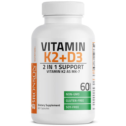 Bronson Vitamin K2 D3 (MK7) Supplement Non-GMO Formula Vitamin D3 5000IU (125 mcg) & 90 mcg K2 MK-7