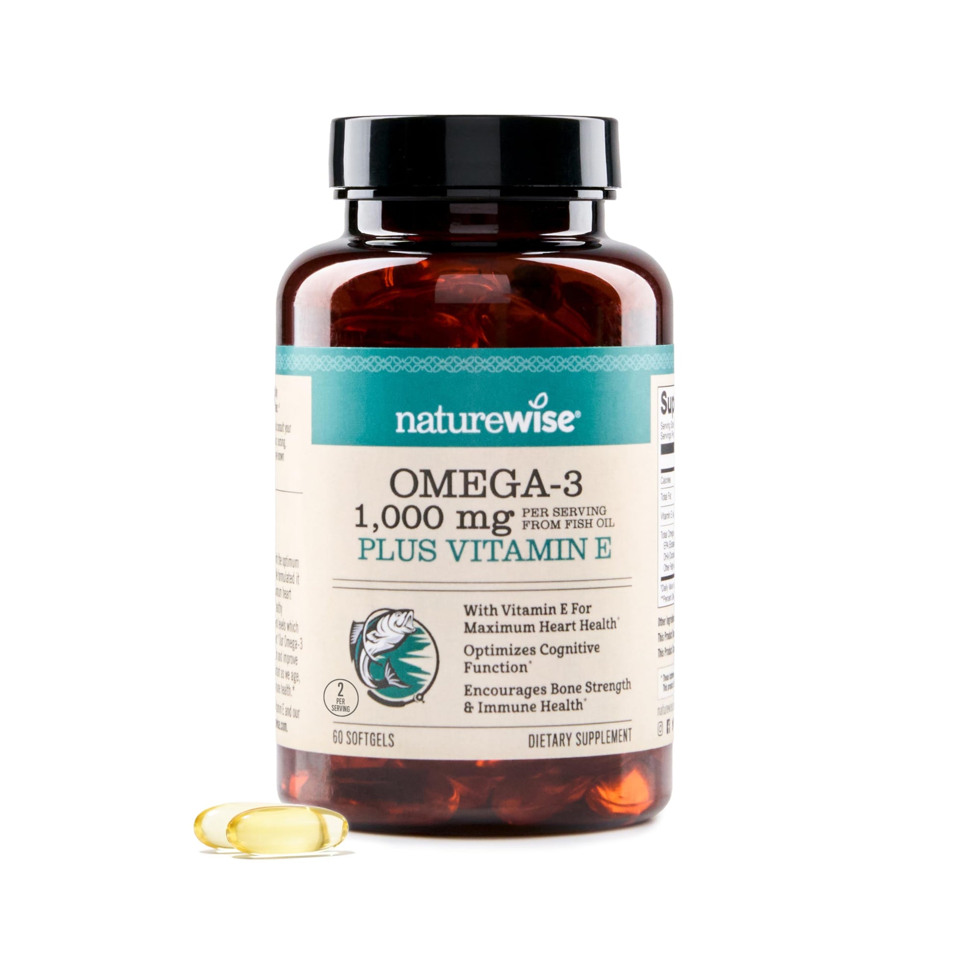NatureWise Extra-Strength Omega 3 Fish Oil Supplement - 1000mg per Serving - 600 EPA & 400 DHA and Vitamin E - Support for Heart & Brain Health - Lemon Flavor, GMO-Free - 60 Softgels[1-Month Supply] NatureWiseBuy Supplements Australia