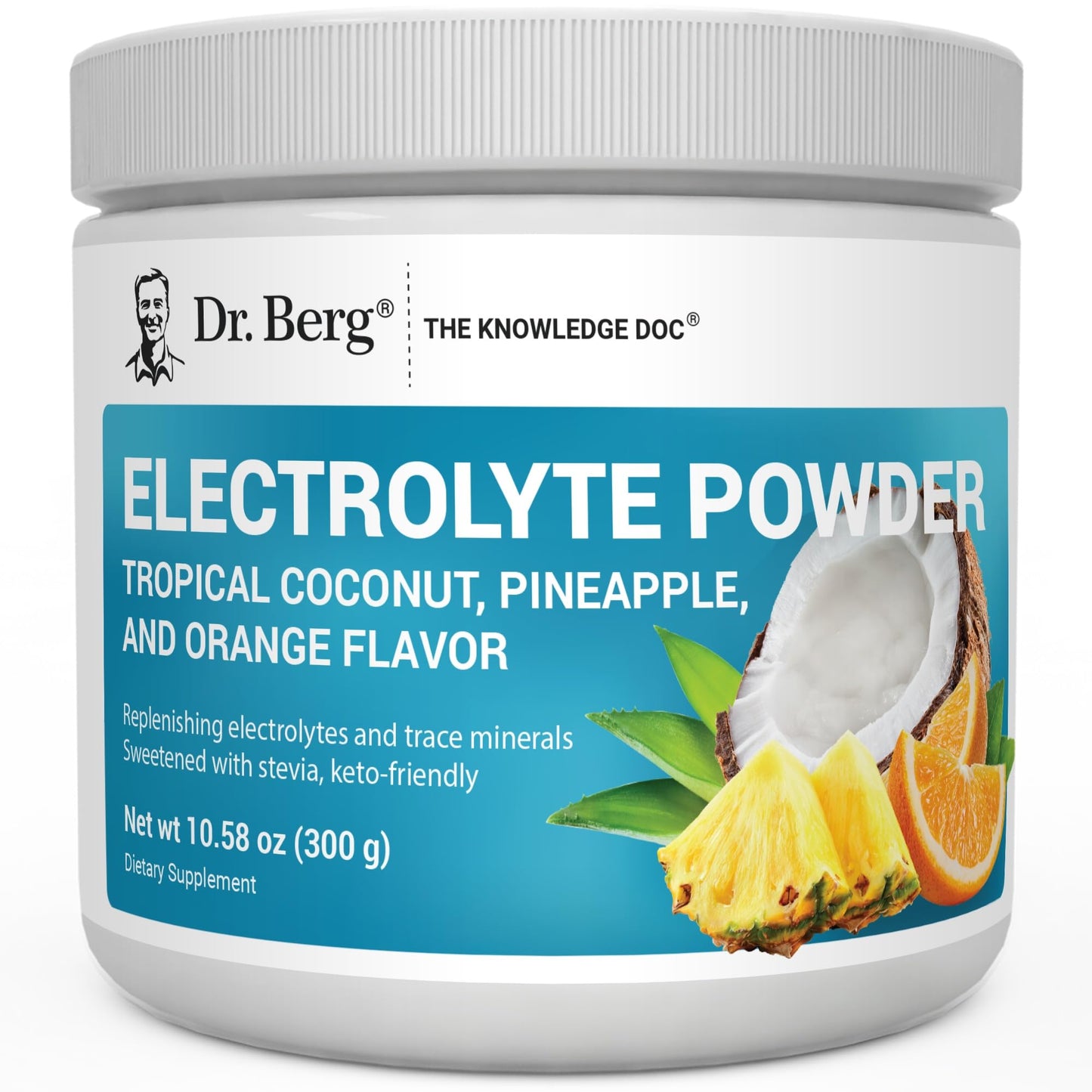 Dr. Berg Zero Sugar Hydration Keto Electrolyte Powder - Enhanced w/ 1000 mg of Potassium & Real Pink Himalayan Salt (NOT Table Salt) - Tropical Coconut