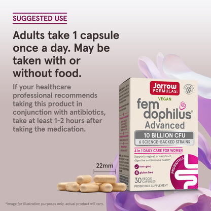 Jarrow Formulas Fem-Dophilus Advanced Vaginal & Digestive Probiotics 10 Billion CFU with 6 Science Backed Strains, for Vaginal, Urinary Tract