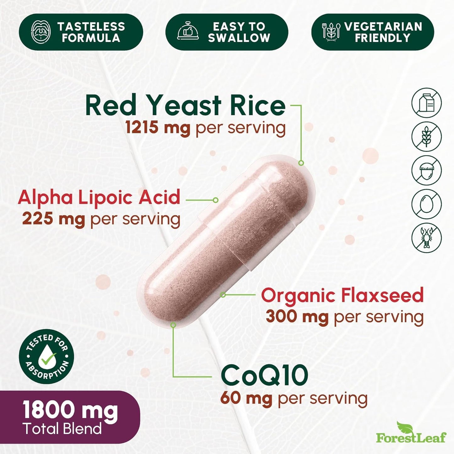 Red Yeast Rice 1215 mg. Capsules - Extra Strength Red Rice Yeast with CoQ10 Supplement, Plus Alpha Lipoic Acid & Organic Flaxseed, Citrinin Free, Supports Cardiovascular Health, Non-GMO 90 Veggie Caps ForestLeaf buy supplements Au