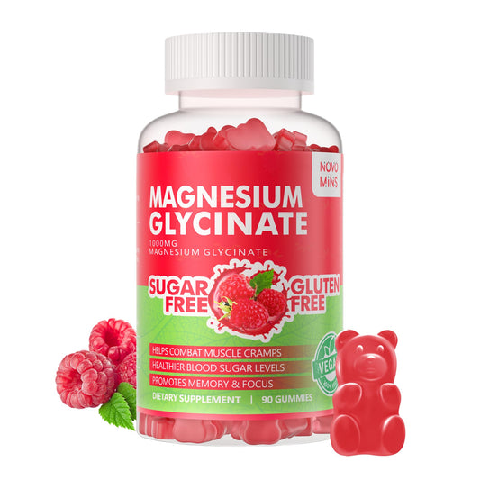 90 CT Magnesium Glycinate Gummies 1000mg - Sugar Free Magnesium Potassium Supplement with Vitamin D, B6, CoQ10 for Calm Mood & Sleep Support - 90 Raspberry Gummies novominsBuy Supplements Australia