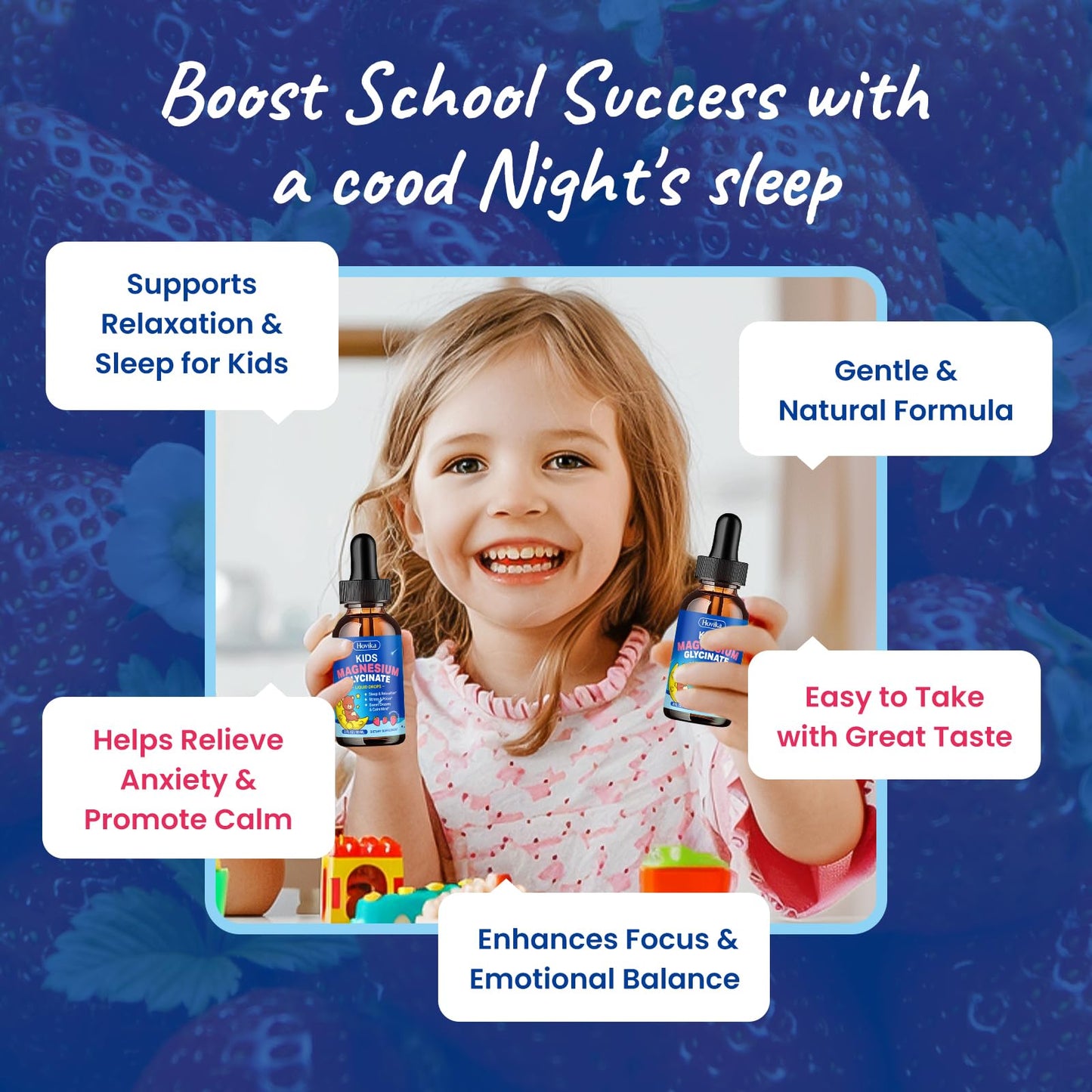 Magnesium Glycinate Liquid for Kids - with L-Theanine Omega-3, Vitamin B6, D3, Zinc - Kids Magnesium Drops for Sleep, Relaxation, Calm & Focus - 2 Fl Oz, Strawberry Flavor HovikaBuy Supplements Australia