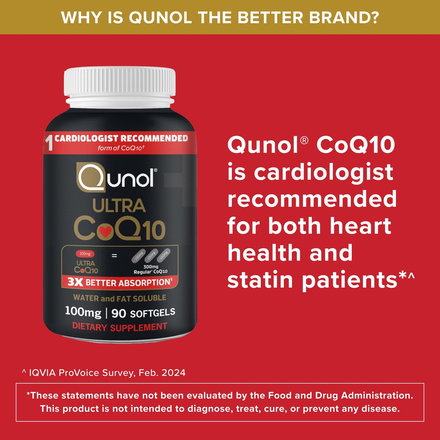 Qunol Ultra CoQ10 100mg Softgels- 3x Better Absorption, Antioxidant for Heart Health & Energy Production, Coenzyme Q10 Vitamins