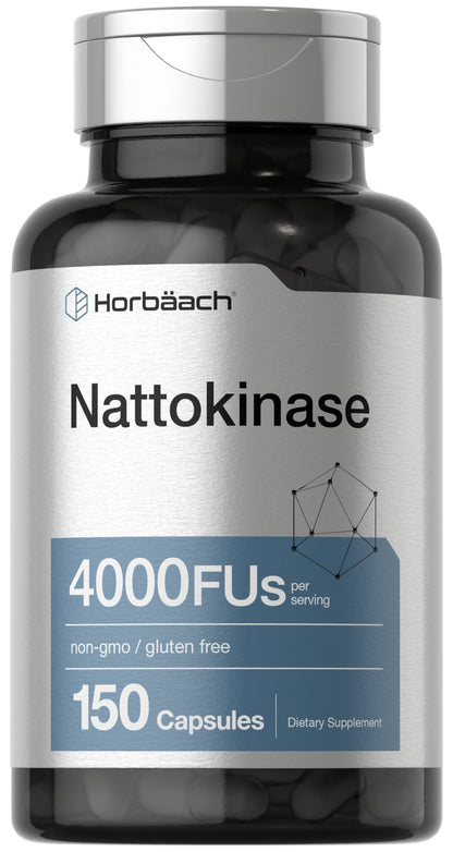Horbäach Nattokinase Supplement 4000 FU | 150 Capsules | Non-GMO, Gluten Free