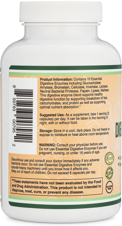 Digestive Enzymes - 800mg Blend of All 10 Most Essential Digestive and Pancreatic Enzymes (Amylase, Lipase, Bromelain, Lactase, Papain, Protease