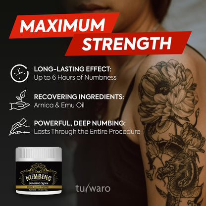 tuiwaro Numbing Cream Extra Strength: Relief Long Lasting & Fast-Absorbing with Emu Oil and Arnica — Non-Greasy 50 mL