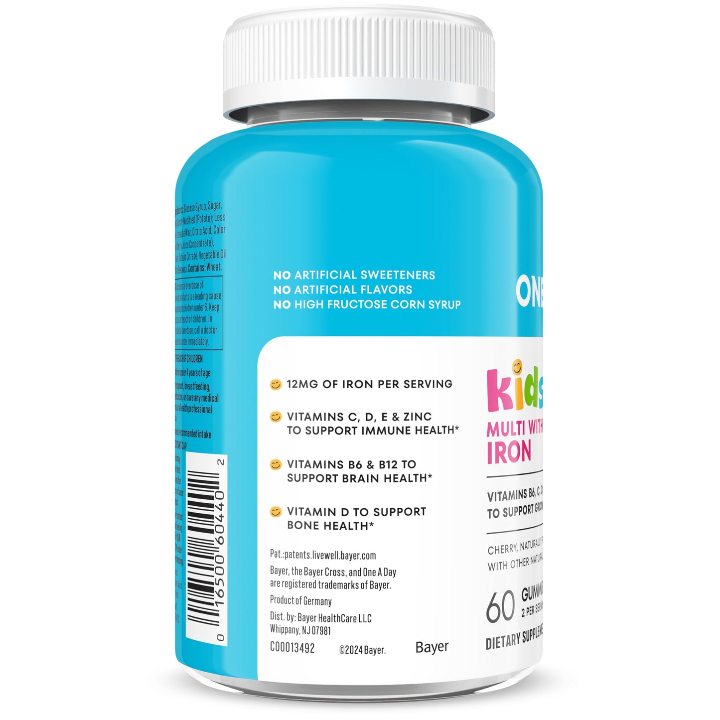 One A Day Kids Multivitamin with Iron Gummy, Vitamin D, Vitamin C, E, Zinc for Immune Support, Gummy Vitamins, Kids Multivitamin Gummies with Iron