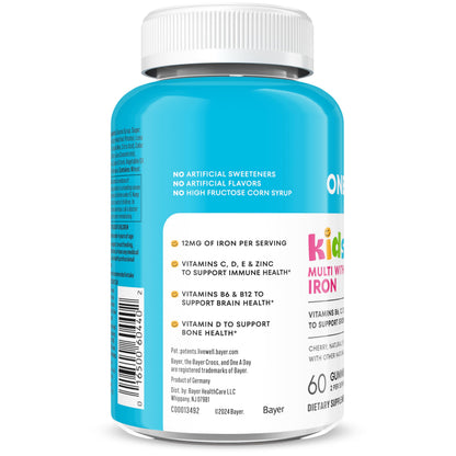 One A Day Kids Multivitamin with Iron Gummy, Vitamin D, Vitamin C, E, Zinc for Immune Support, Gummy Vitamins, Kids Multivitamin Gummies with Iron