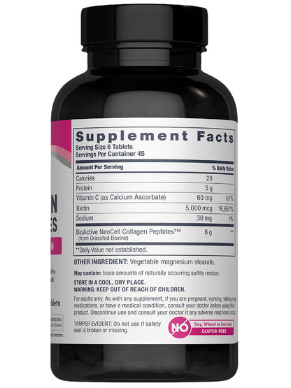 NeoCell Collagen Peptides Pills | 270 Caplets | with Vitamin C and Biotin | Grass Fed Bovine | Hair, Skin, & Nails | for Women and Men