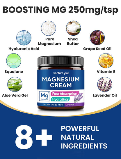 Venture Pal Topical Magnesium Cream, Fast-Absorbing Magnesium Moisturizing Lotion with Coconut Oil