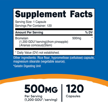 Nutricost Bromelain 500mg, 120 Vegetarian Capsules - Bromelain (1200 GDU), Non-GMO, Gluten Free