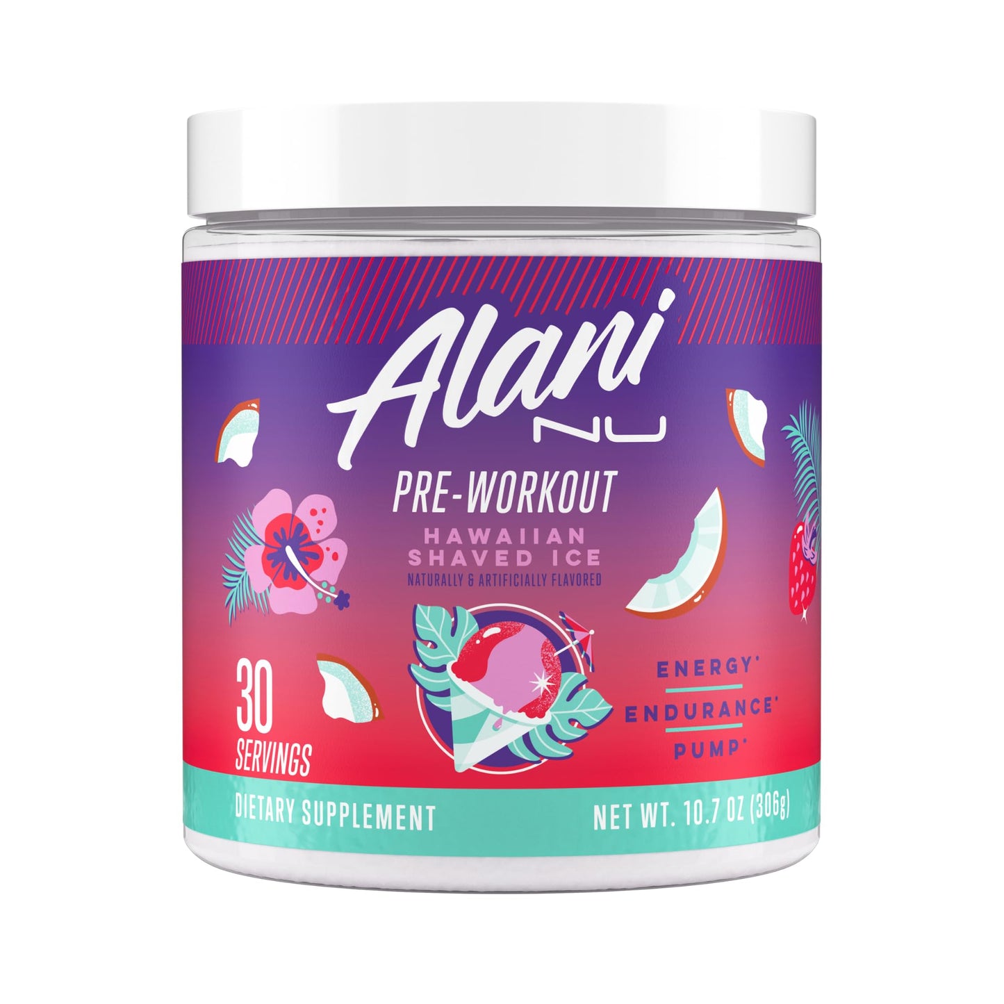 Alani Nu Pre Workout Powder Hawaiian Shaved ICE, Amino Energy Boost, Endurance Supplement, Sugar Free, 200mg Caffeine
