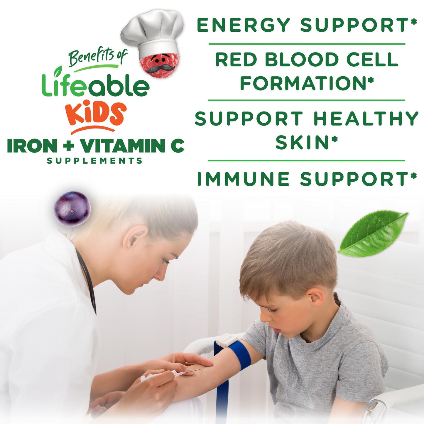 Iron Supplements for Kids | 10mg | with Vitamin C | Great Tasting Iron Gummies for Kids | Vegan Non GMO Kids Iron | for Immune Health