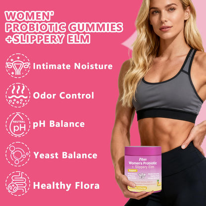 Itiban Feminine Vaginal Probiotics Gummies, Supports pH Balance & Digestive Health, Slippery Elm for Women, Suagr-Free